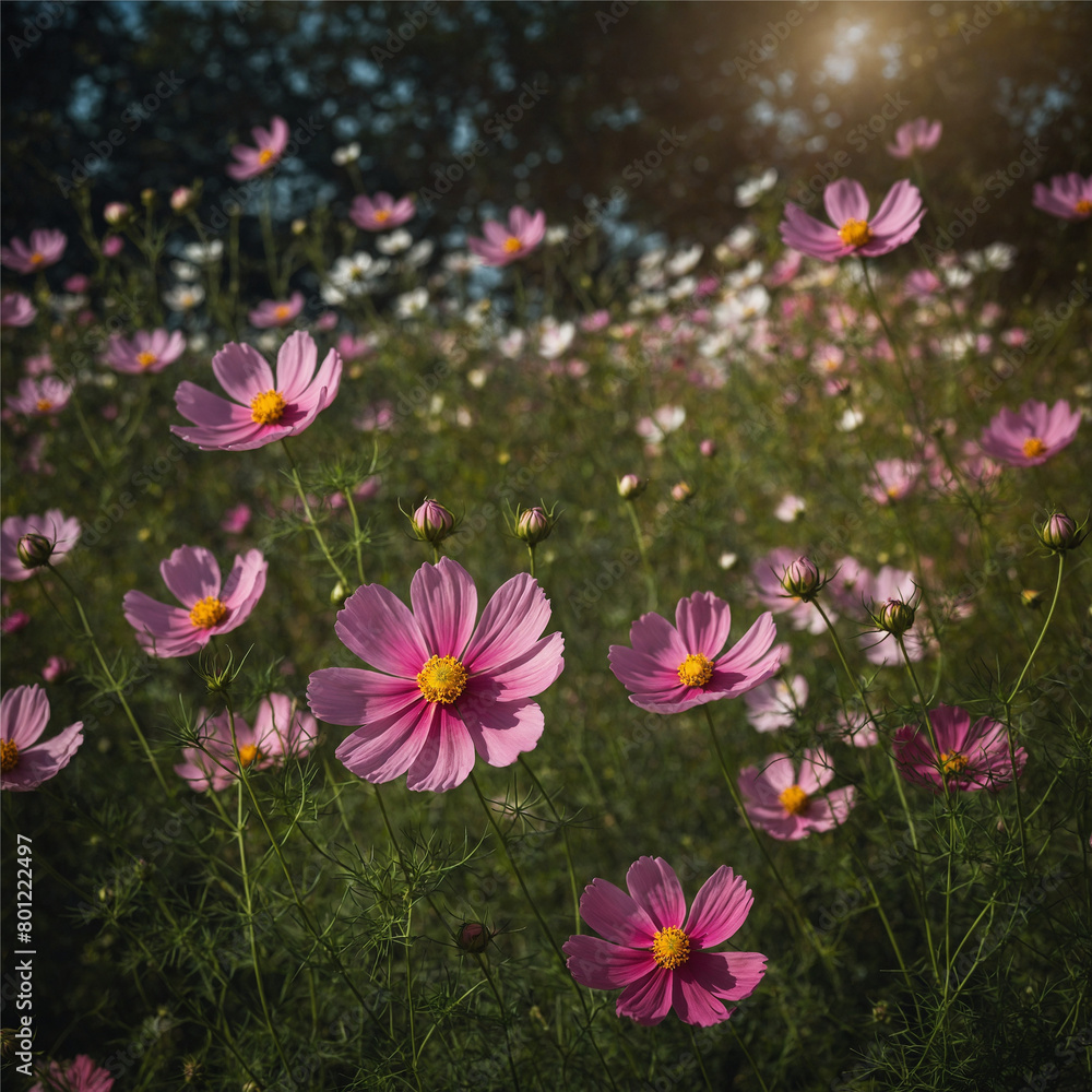 Cosmos flower blossom in garden, Generative AI Cosmos flower blossom in garden, Generative AI