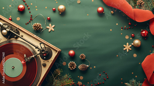 Vintage turntable with Christmas decorations 
