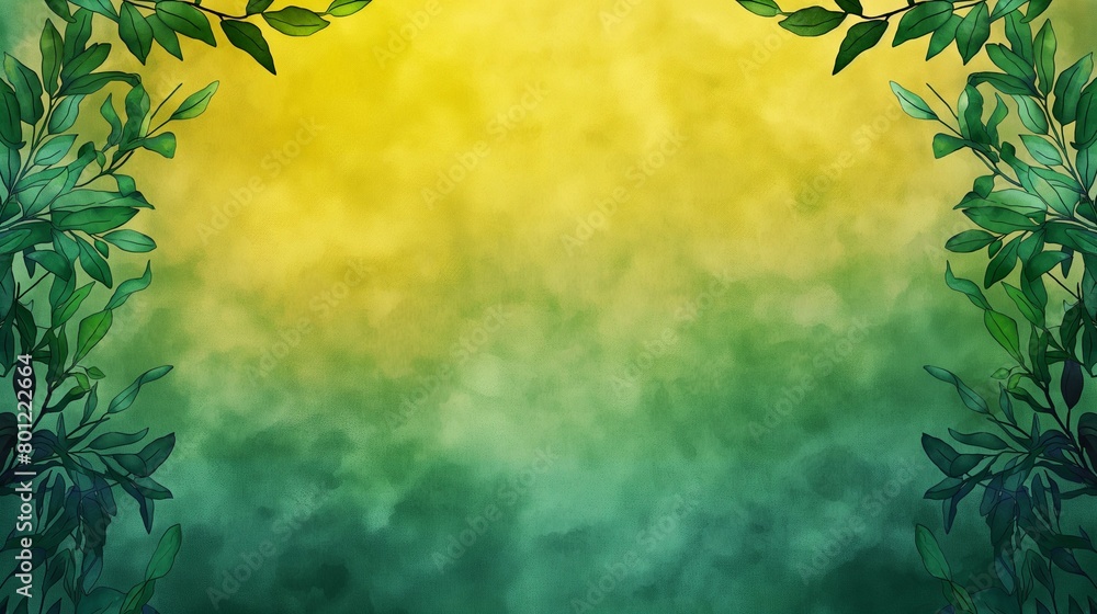 custom made wallpaper toronto digitalGreen Yellow Gradient, Leaf, Hand Painting Watercolor Illustration