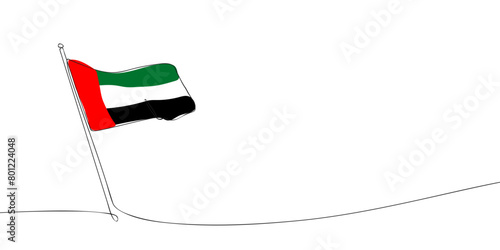 A single line drawing of a UAE flag. Continuous line The United Arab Emirates icon. One line icon. Vector illustration.