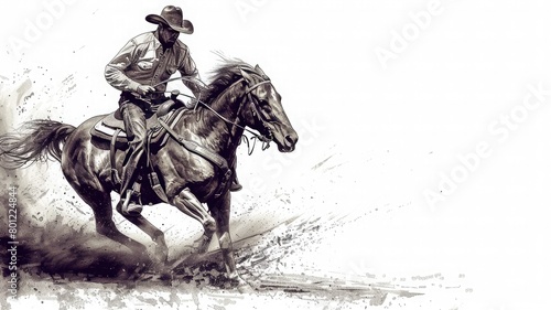 A wild horse being driven by a cowboy