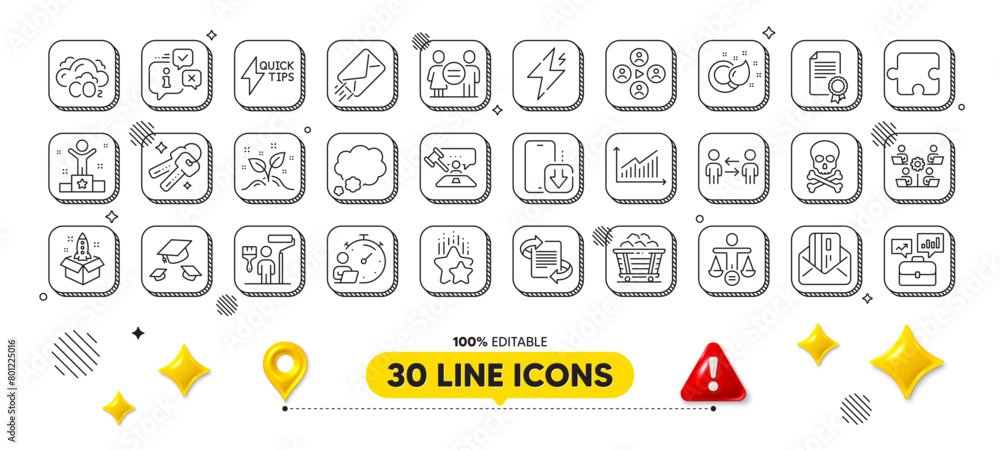 Talk bubble, Coal trolley and Marketing line icons pack. 3d design elements. Video conference, Judge hammer, Keys web icon. E-mail, Power, Puzzle pictogram. Certificate, Timer, Graph. Painter. Vector Talk bubble, Coal trolley and Marketing line icons pack. 3d design elements. Video conference, Judge hammer, Keys web icon. E-mail, Power, Puzzle pictogram. Certificate, Timer, Graph. Painter. Vector