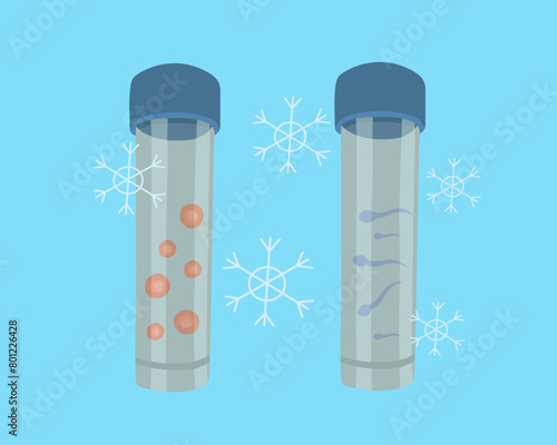 Vector isolated illustration of egg and sperm freezing. Cryopreservation of eggs and sperm. Reproductive clinic. Artificial insemination.
