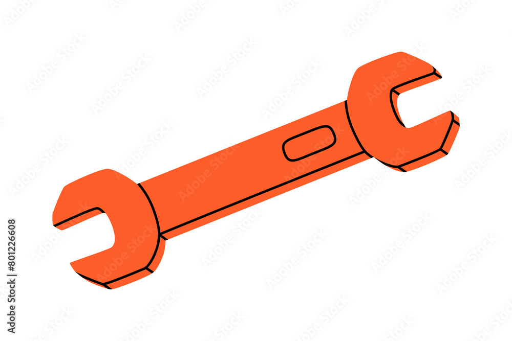 Hand drawn cute cartoon illustration of wrench or spanner instrument. Flat vector repair tool in colored doodle style. Support service hardware icon. Settings or fix problem. Find solution. Isolated. Hand drawn cute cartoon illustration of wrench or spanner instrument. Flat vector repair tool in colored doodle style. Support service hardware icon. Settings or fix problem. Find solution. Isolated.