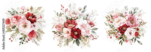 Triptych of watercolor floral arrangements