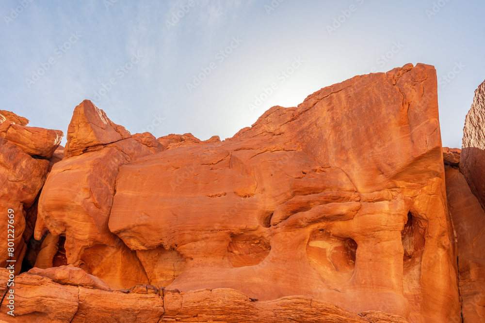 Fototapeta premium Colored canyon with red rocks. Egypt, desert, the Sinai Peninsula, Nuweiba, Dahab.