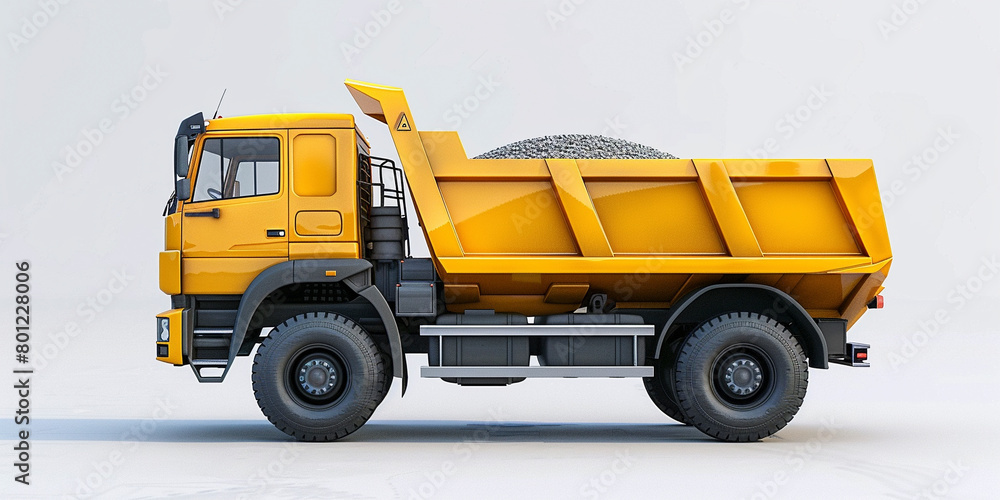 Side view of modern yellow dump truck