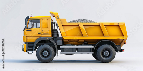 Side view of modern yellow dump truck photo
