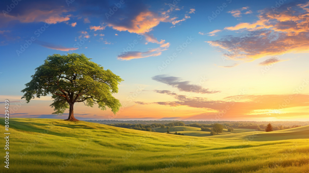 Fototapeta premium Green tree on a green meadow