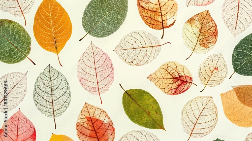 Colorful Assortment of Translucent Autumn Leaves