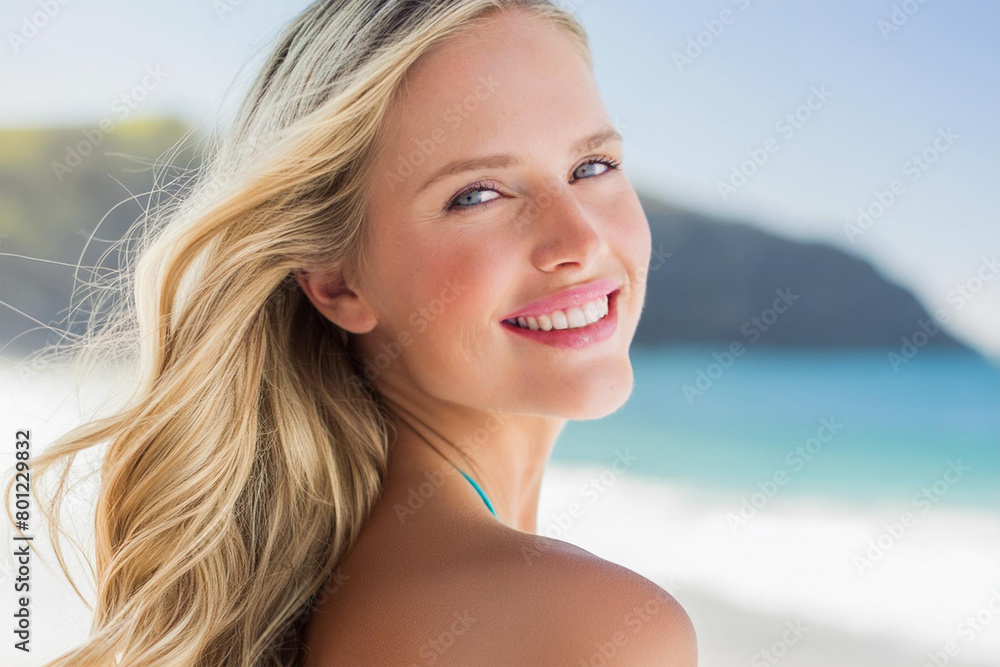 Smiling beautiful blonde woman at the beach Smiling beautiful blonde woman at the beach