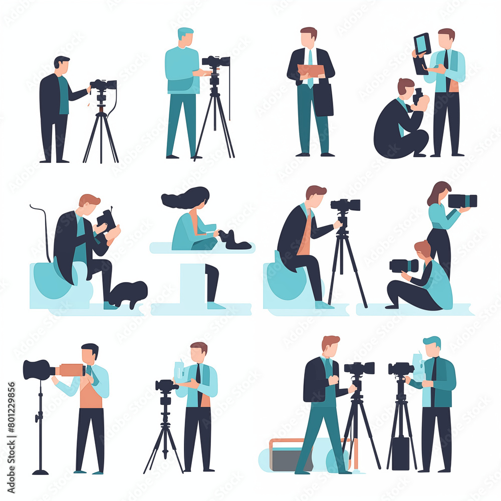 Collection of Photographers and Videographers in Action, Colorful Illustration Collection of Photographers and Videographers in Action, Colorful Illustration