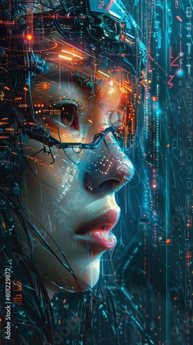 Futuristic Cybernetic Woman with Integrated Circuits 