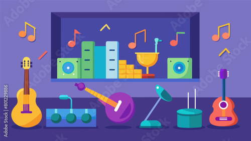 There is also a sound wall in the sensory room with a variety of musical instruments and noisemaking toys for students to play and create different. Vector illustration