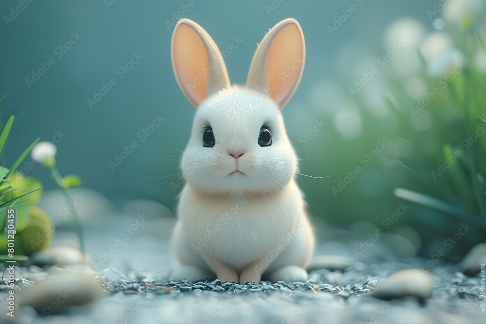 A front shot of a lovely Rabbit, light gradient background color, clay material, smooth texture, cartoon style, minimalist design, oc , front lighting, full shot. A front shot of a lovely Rabbit, light gradient background color, clay material, smooth texture, cartoon style, minimalist design, oc , front lighting, full shot.