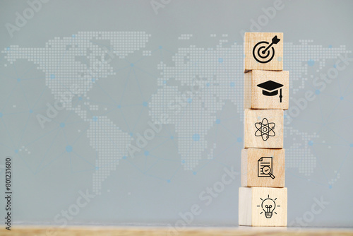 wood cube block target with organizational growth and sales according to business goals © methaphum