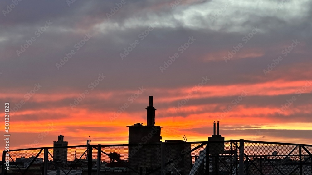 , soleil, silhouette, urbain, horizon , soleil, silhouette, urbain, horizon