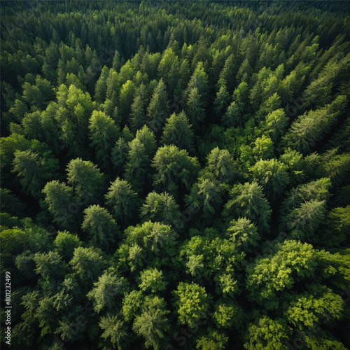 Aerial view of green forest, Generative AI
