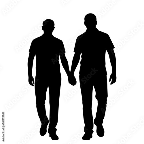Silhouette of two men holding hands. The concept of same-sex relationships. It's lgbtq pride month. Vector illustration isolated on white background.