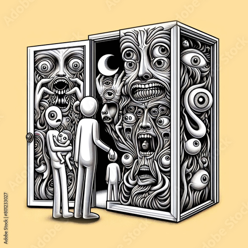 surreal box with monsters
