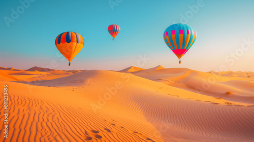 Majestic Flight of Hot Air Balloons Over Desert