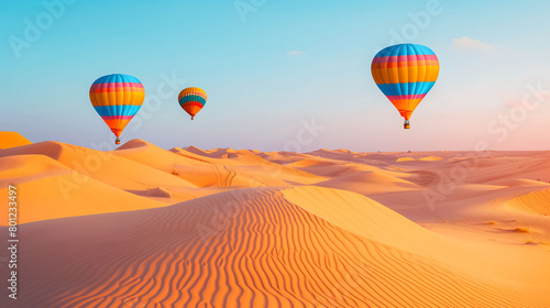 Majestic Flight of Hot Air Balloons Over Desert