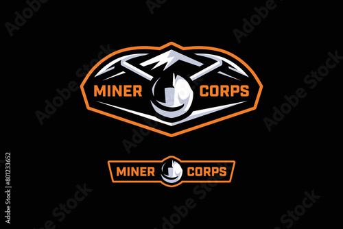mining engineering with mountain and auger logo design for mining industry company business