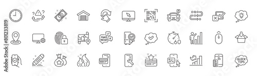 Qr code, Energy and Loyalty points line icons. Pack of Fake news, Lock, Checkbox icon. Map, Swipe up, Phone image pictogram. Location, Certified refrigerator, Loyalty card. Growth chart. Vector
