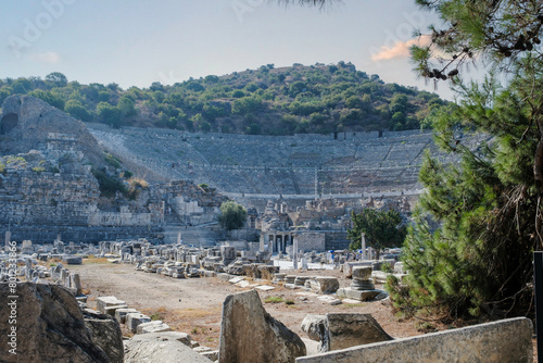 Ephesus antique theatre, tourism travel destination.. Ancient ruins of Ephesus (Efes or Ephesos) in Turkey 
