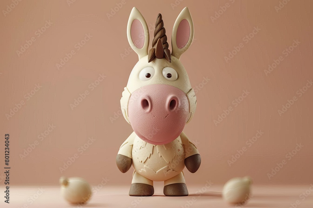 Create a 3D model of a cute unicorn made of white chocolate