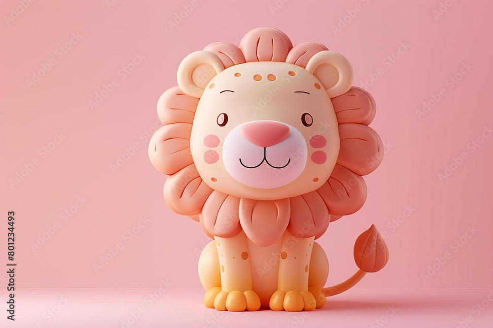 3D illustration of a cute cartoon lion. The lion is sitting on a pink background and has a friendly expression on its face. The lion is pink and has a yellow mane. 3D illustration of a cute cartoon lion. The lion is sitting on a pink background and has a friendly expression on its face. The lion is pink and has a yellow mane.