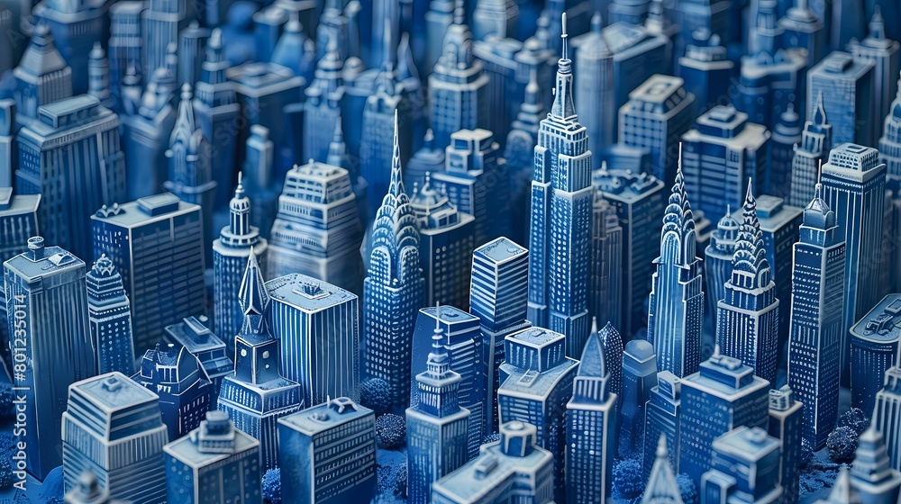 Obraz premium blue and white porcelain city architecture illustration poster background