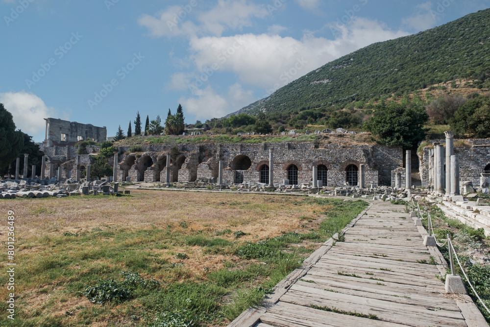 Ancient ruins of Ephesus (Efes or Ephesos) in Turkey. Ephesus antique theatre, tourism travel destination.