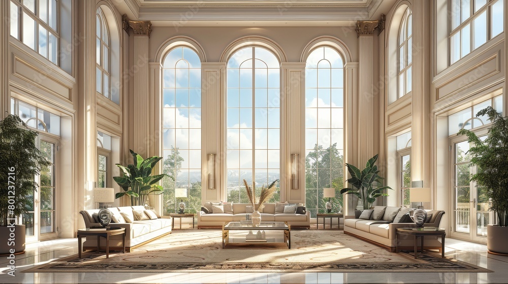 Luxury Living Room Grand Design: An illustration showcasing the grand design of a luxury living room