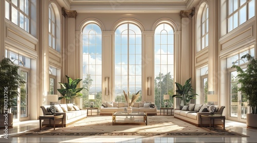 Luxury Living Room Grand Design: An illustration showcasing the grand design of a luxury living room © MAY