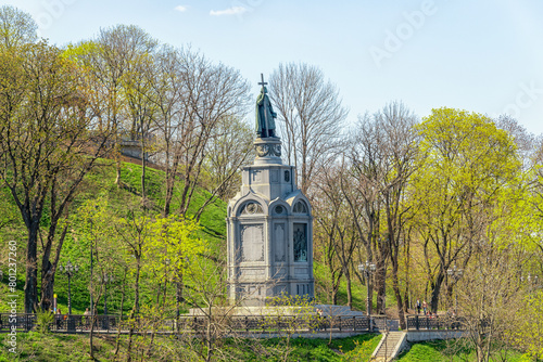 View of Volodymyr The Great monument historical statue on Saint Vladimir Hill in Kyiv city. photo