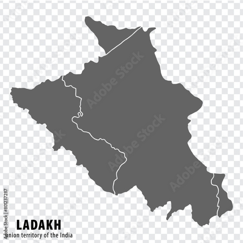 Blank map Ladakh of India. High quality map of Ladakh  with districtson transparent background for your web site design, logo, app, UI. Union Territory of Ladakh in India.  EPS10. photo