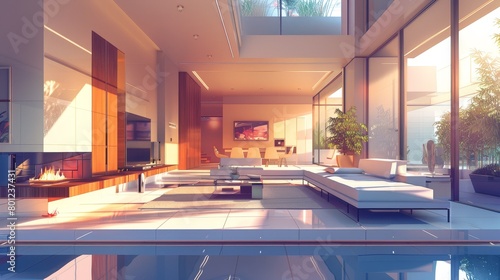 Luxury Living Room Modern Opulence  An illustration illustrating the modern opulence of a luxury living room
