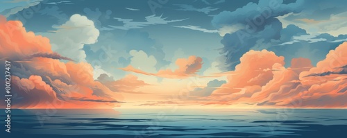 A beautiful sunset over the ocean. The sky is ablaze with color, and the waves are splashing gently on the shore. © narak0rn