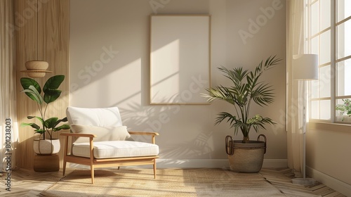 Minimalist Living Room Simple Furnishings  An illustration depicting minimalist interior design