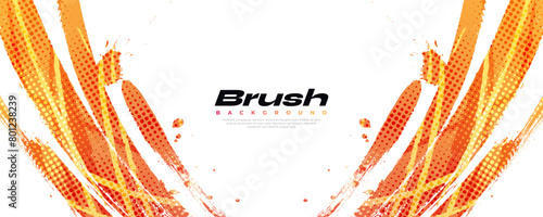 Orange Gradient Brush Texture Isolated on White Background with Halftone Effect. Sport Background with Grunge Style
