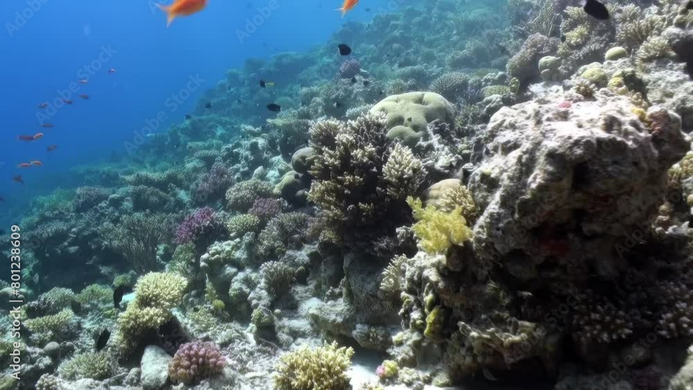 A beautiful coral reef with a variety of fish swimming around. The colors of the fish are bright and vibrant, creating a lively and colorful scene A beautiful coral reef with a variety of fish swimming around. The colors of the fish are bright and vibrant, creating a lively and colorful scene