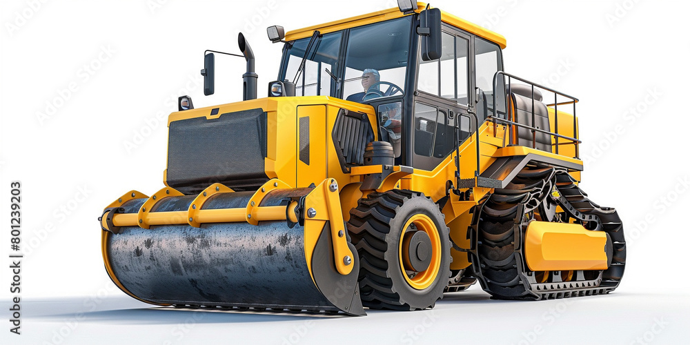 Side view of modern yellow road roller Side view of modern yellow road roller