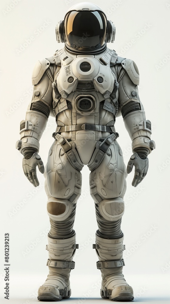 futuristic robotic space suit with white background