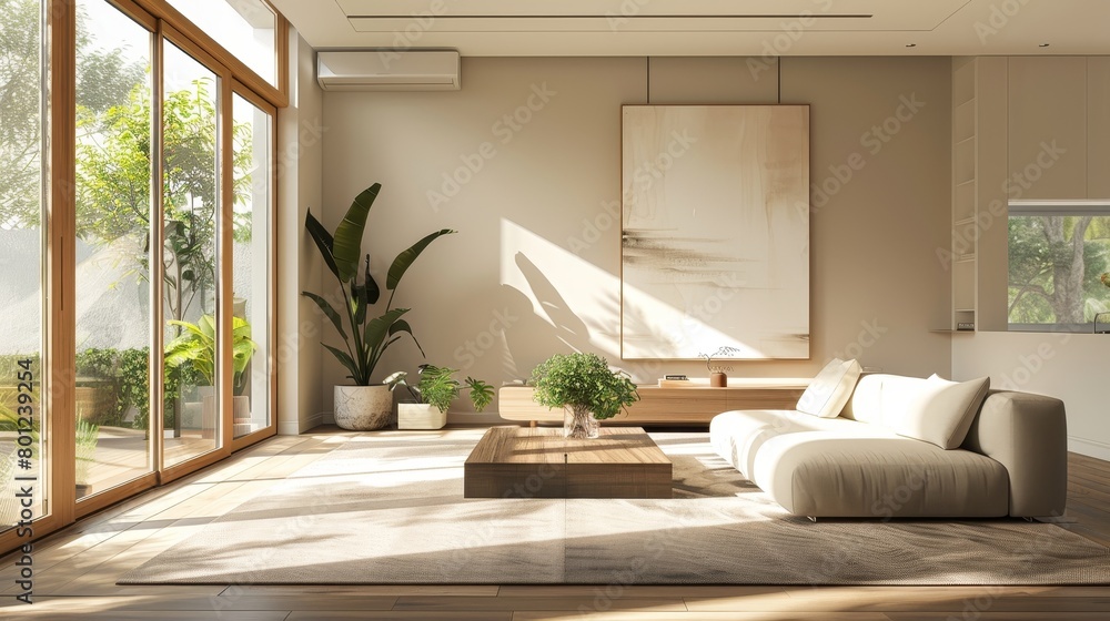 Natural Light Minimalist Design: An illustration of a living room with minimalist design