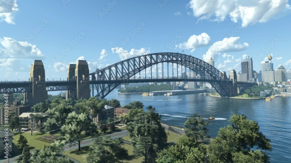 Sydney Harbour Bridge at Dusk A Vibrant D Rendered Cityscape Masterpiece