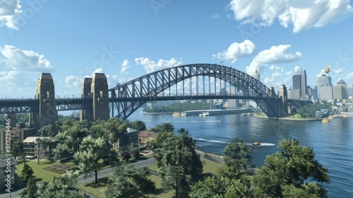 Sydney Harbour Bridge at Dusk A Vibrant D Rendered Cityscape Masterpiece © Sittichok