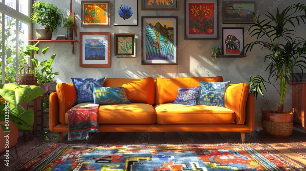 Small Living Room Bohemian Vibe: An illustration highlighting a small living room with a bohemian vibe