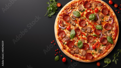 Italian Pizza with a black background for copy space