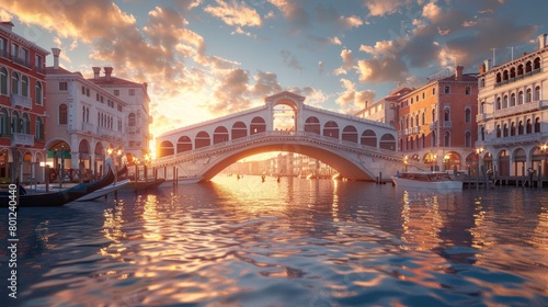 D Rendered Sunset View of the Iconic Rialto Bridge in Venice Italy